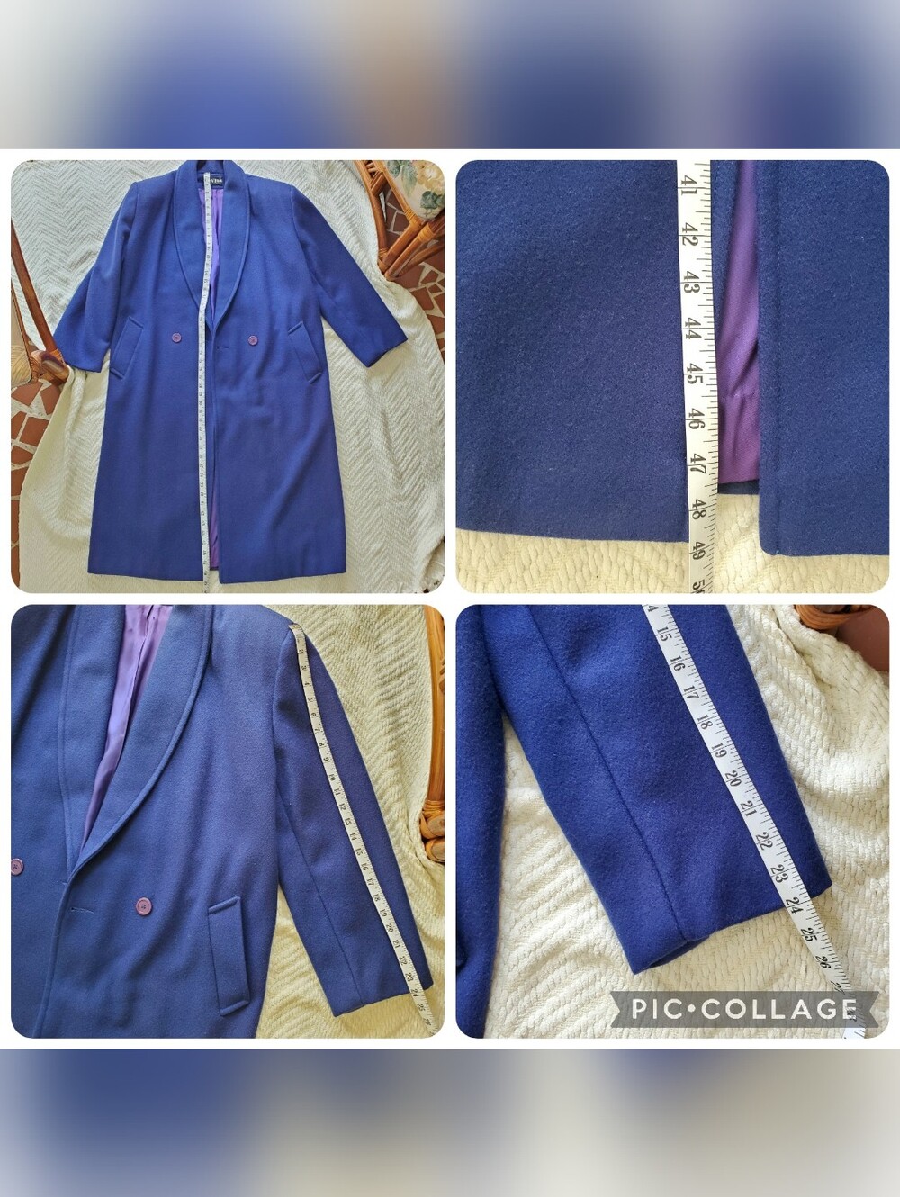 Vintage 80s Colbalt Blue 100% Wool Long Coat, Full Length Overcoat Made In USA - Picture 15 of 15